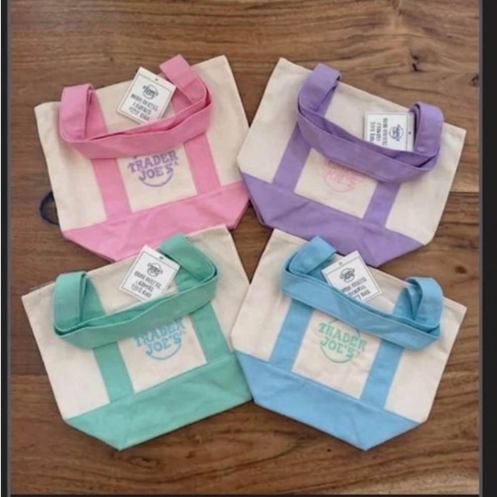 Trader Joe's Mini Canvas Tote Set — Pastel Pink, Purple, Mint, Blue